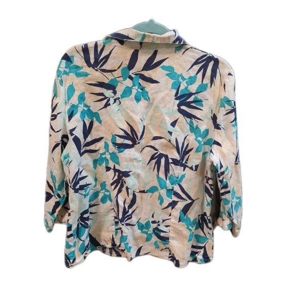 JM Collection Top Womens 16 Floral Print 100% Linen Button Up 3/4 Tie Sleeve - Picture 3 of 7